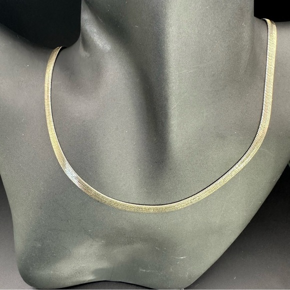 Gold-Tone Flat Herringbone Chain Necklace – Lobster Clasp - Picture 2 of 6